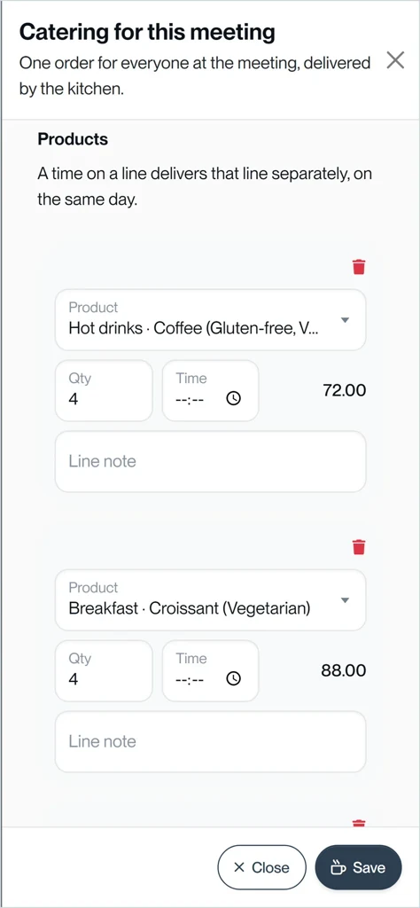 Grace bestiller kaffe og croissanter til næste uges gennemgang af designguiden.