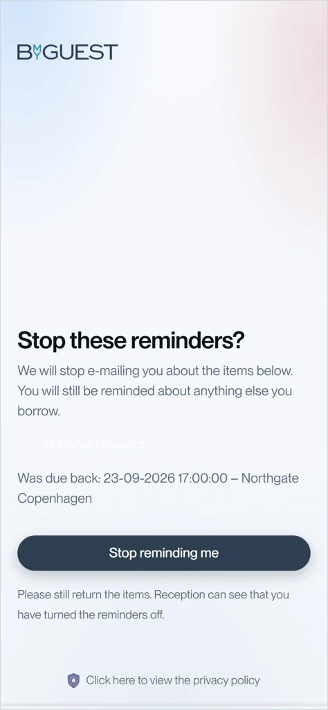 Graces My loans på hendes telefon og den side, en låner får fra linket i en påmindelse.