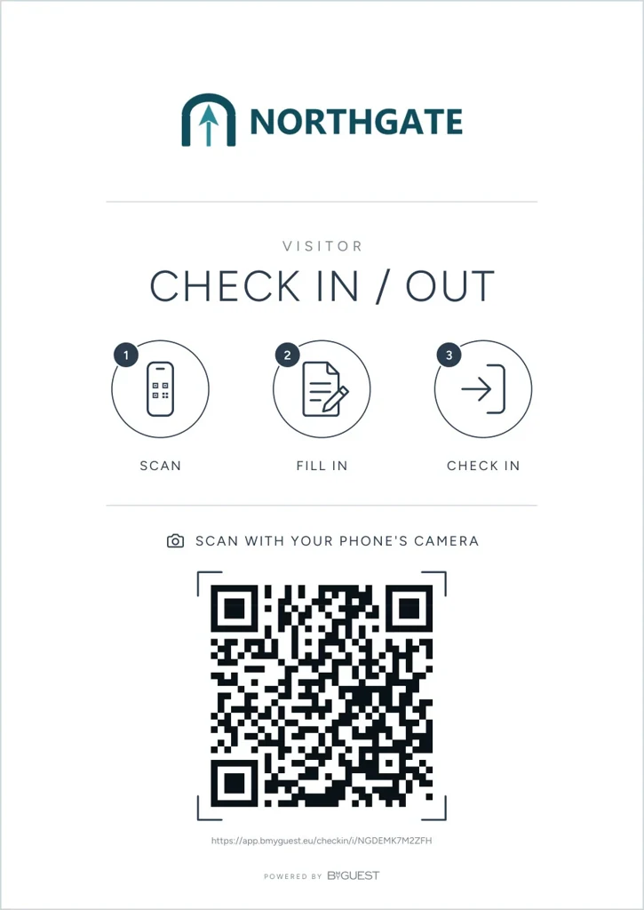 Tjek-ind-plakaten hos Northgate: scan, udfyld, tjek ind.