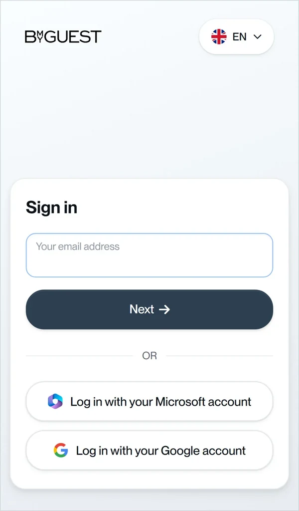 Login-siden og menuen, når du er logget ind.